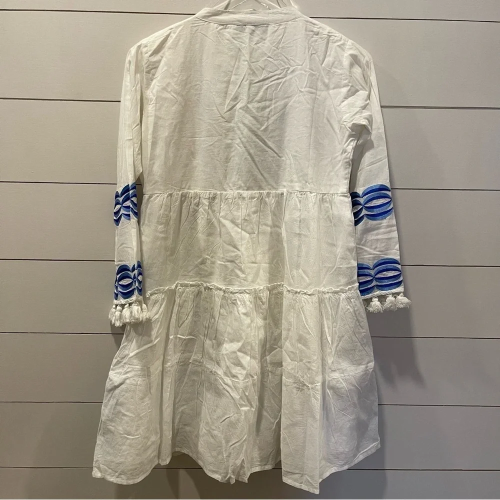 Bindu Fernando White and Blue Bohemian Dress Womens Size XS
